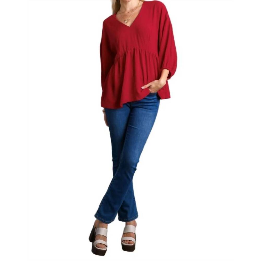 NEW UMGEE v-neck babydoll top in red - Picture 5 of 7